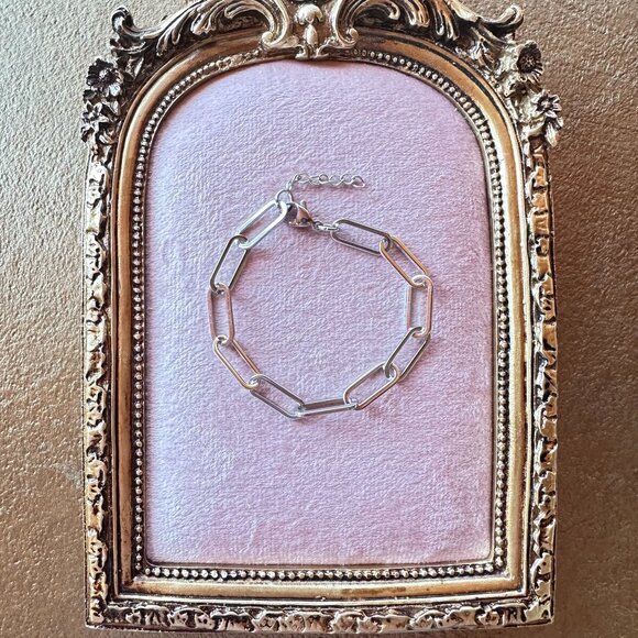 None Jewelry - 6.5" + 1" Large Link Paperclip Chain Bracelet Stainless Steel Adjustable